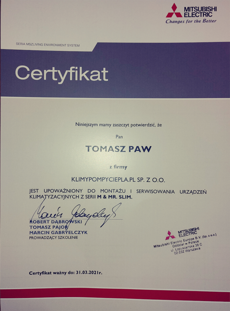 certyfikat mitsubishi Tomasz Paw